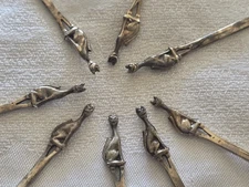 Rare Antique A.J. Bailey English Estate 950 Sterling Cat Demitasse Spoon Set 8