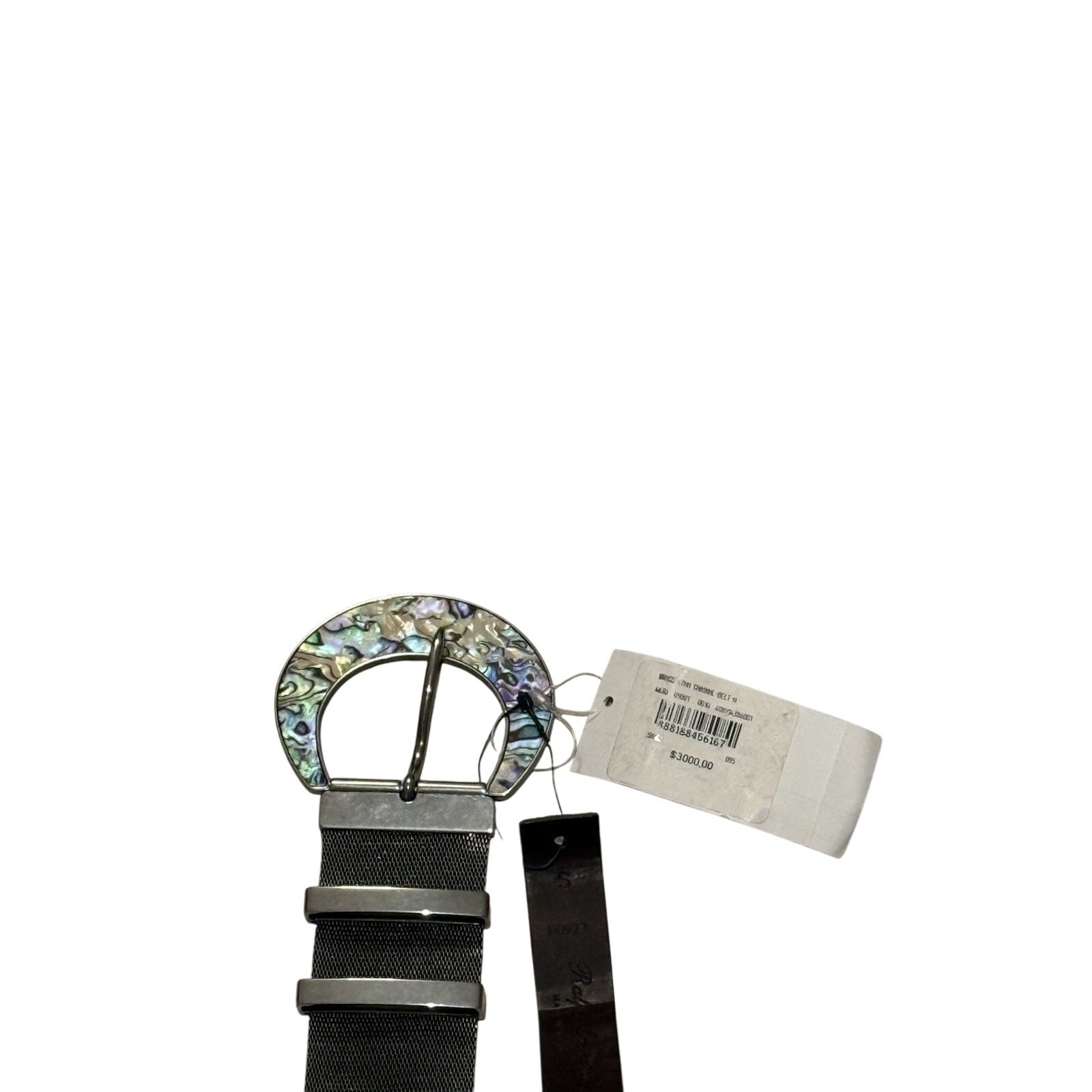 Ralph Lauren Purple Label Seashell-Buckle Abalone Brass Chain Silver Mesh Belt image 5