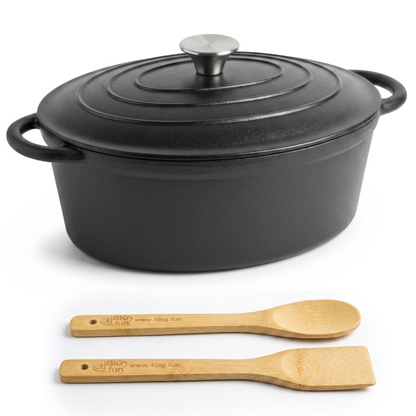 Gusseisen BräTer 5,5 L Mit Deckel Oval Emailliert Schmortopf FüR Herd Backofen-image