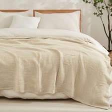 EMME Cotton Blanket King Size for Bed Soft Muslin Blankets 108"x90" Beige Lig...