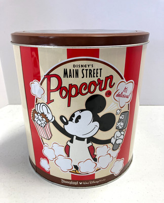 Disney  Main Street Mickey Tin Popcorn Bucket  7.25'' tall x 6.75'' diameter     D