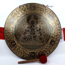 45 cm geschnitzter tibetischer Heilgong mit super Klang aus Nepal
