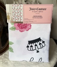 New Juicy Couture 70x72 Fabric Shower Curtain Hooks Pink White Flowers Roses