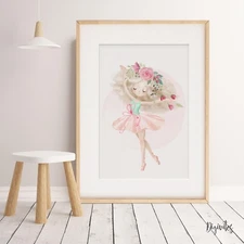 Baby, Girl Nursery Wall Art Prints Ballerina, Bunny, Roses, Unicorn, Name Art