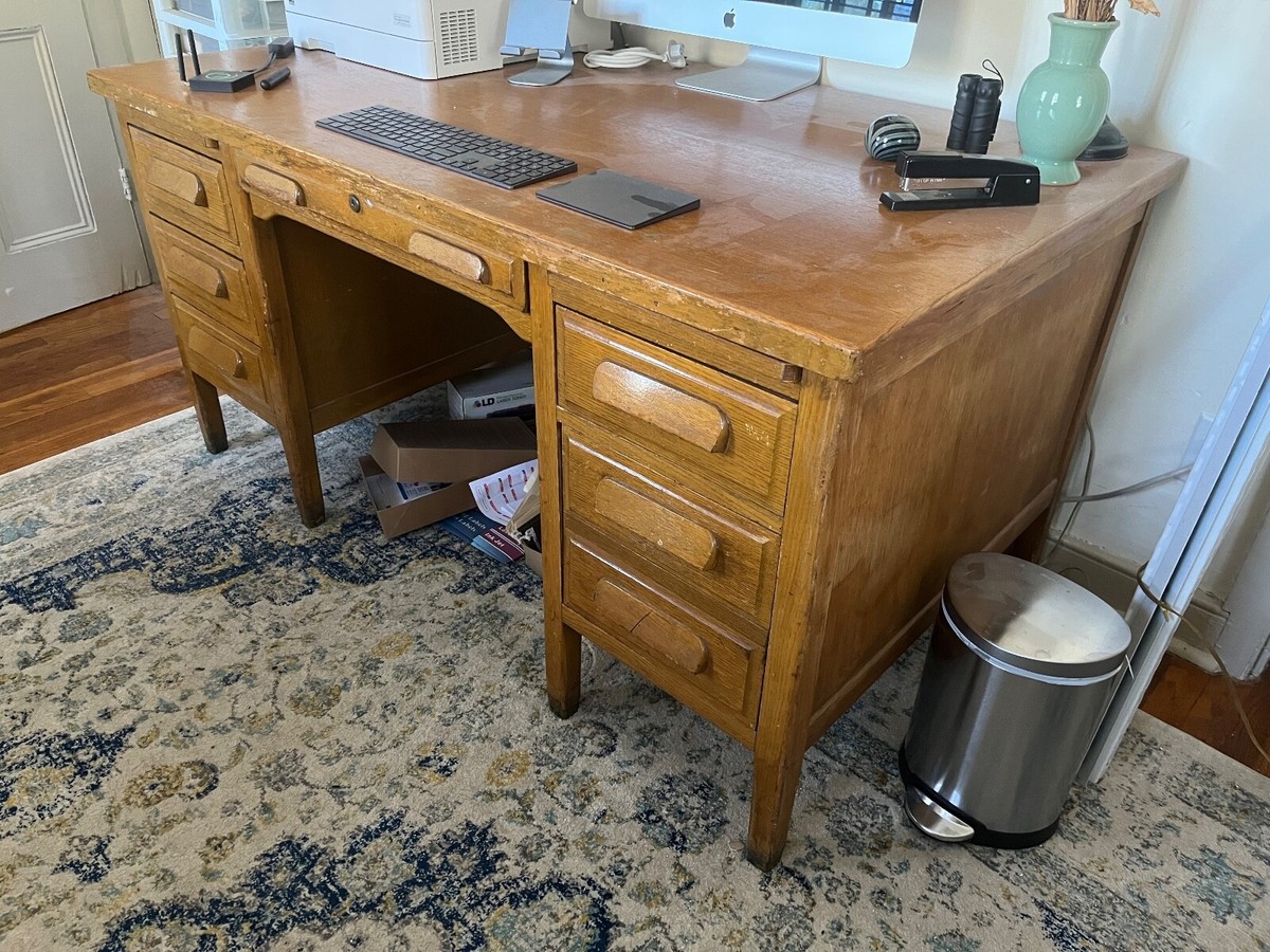 Vintage Oak Hoosier Teacher's Desk | eBay