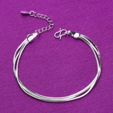 Women's 925 Sterling Silver Multilayer Snake Chain Foot Ankle Bracelet #AB56