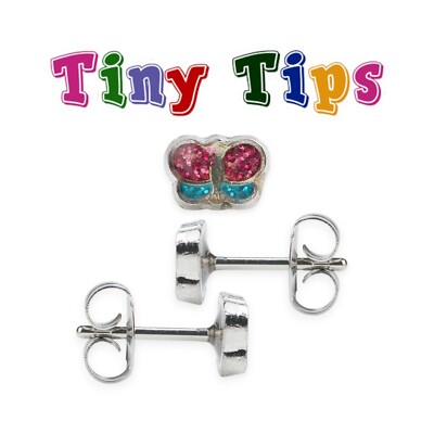 Studex kleine Spitzen 6mm Glitzer Schmetterling Ohrstecker empfindlich Kinder Ohrstecker
