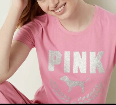 NEW Victoria's Secret PINK Bling Everyday Tee Pink Glitter
