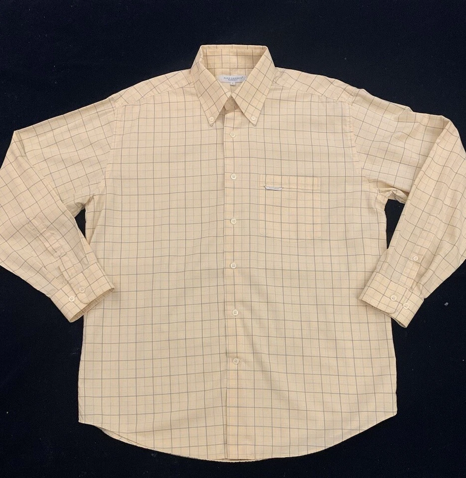 Camisa Tattersall ALEX CANNON Talla L Manga Larga Todo Algodón Amarillo/Azul Foto 2 de 4