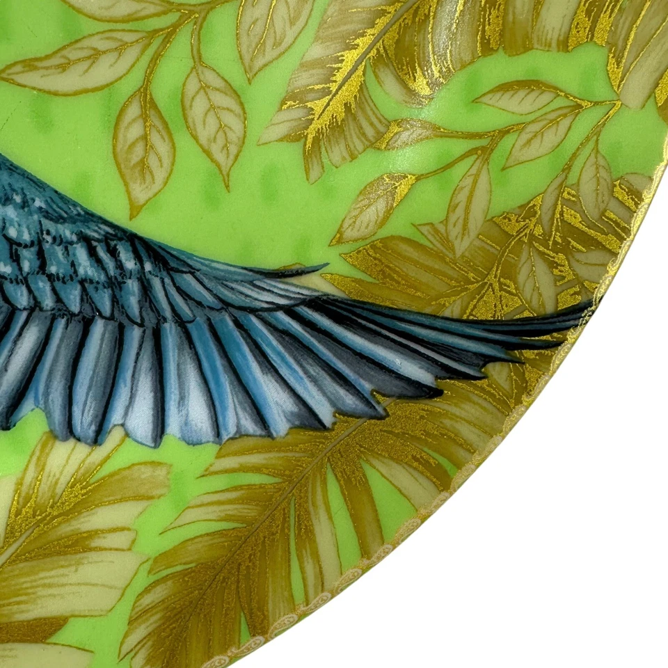 JUEGO DE 2 - Platos de Ensalada Williams Sonoma RAJ Pavo Real Dorado Azul Colibrí Pájaro Foto 4 de 4