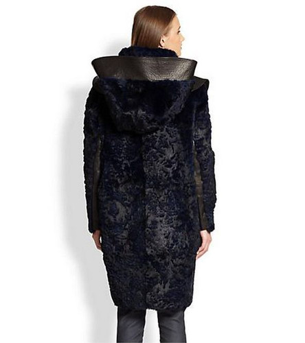 HELMUT LANG Fontana Blue Real Rabbit Fur Lamb Leather Runway Coat Parka Anorak M - Picture 4 of 12