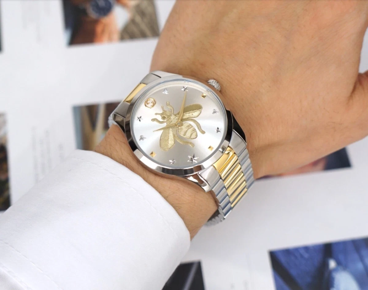 GUCCI G-Timeless Quartz Watch Women's Silver Dial Two-tone Stainless Steel Band