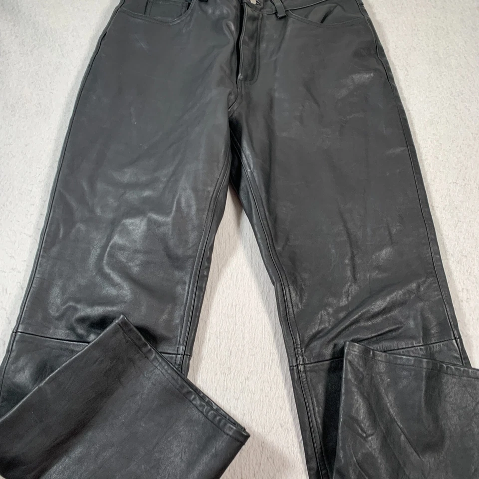 Calvin Klein Leather Pants Womens 12 Black Vintage Pocket Heavy - Image 3 of 4