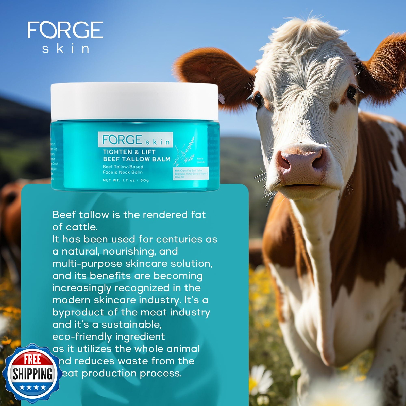 Forge Skin Beef Tallow Anti-Aging Cream for Face, Tightening &amp; Lift Neck