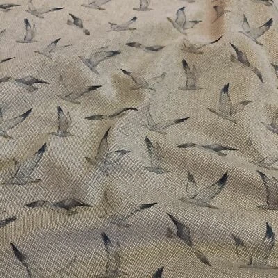 DISCOVER DIRECT Coastal Seagulls Digital Print Cotton Rich Linen Fabric Curtaining & Upholstery