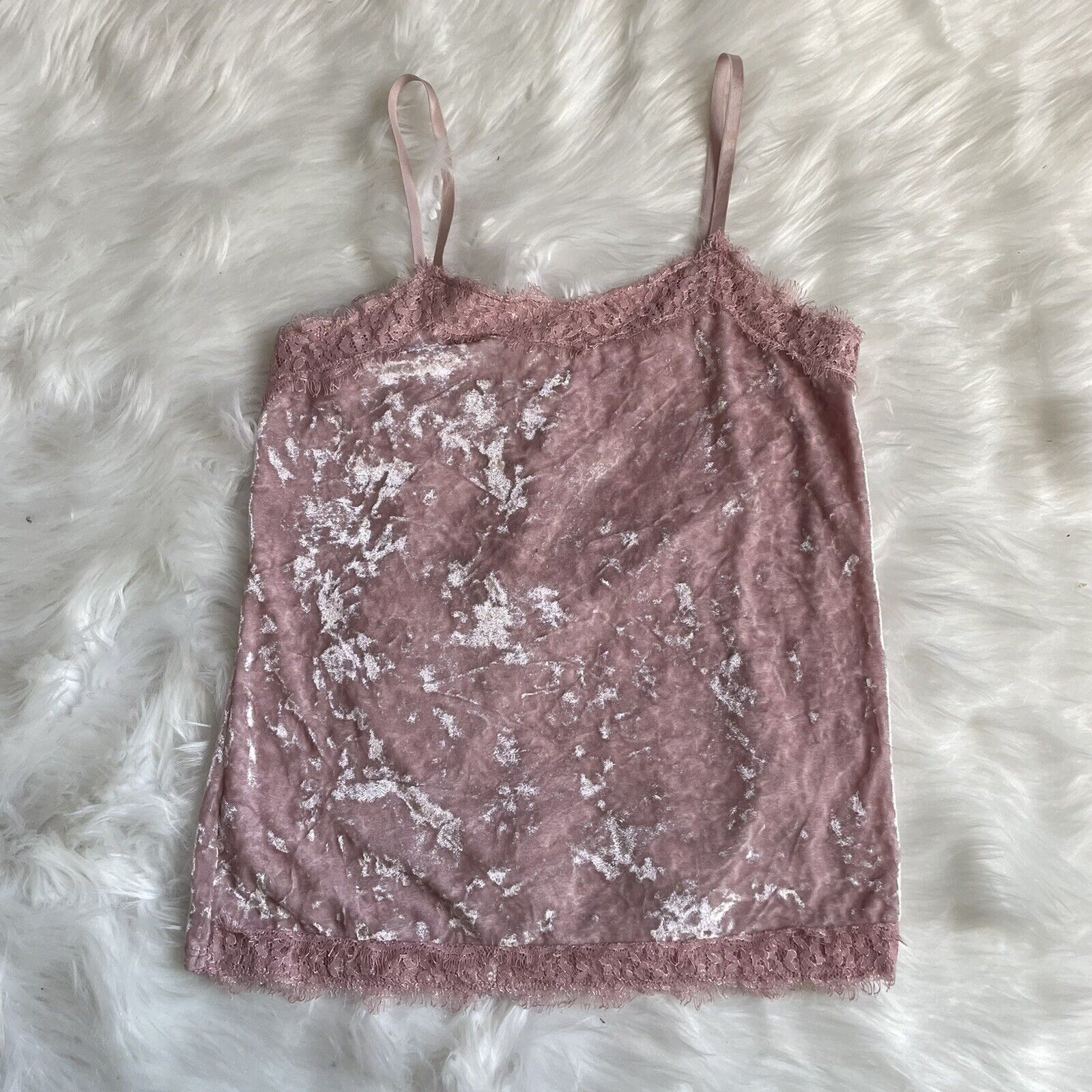 Vintage 90s Y2K Pink Crushed Velvet Blush Lace Tr… - image 1