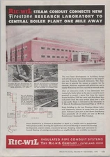 1945 Print Ad * Firestone Research Laboratory Connects to Central Boiler Plant