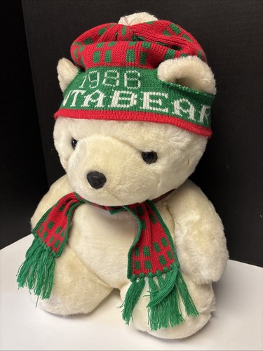 Dayton Hudson 1986 Santa Bear Plush Christmas White Bear Vintage Hat & Scarf - Picture 2 of 7