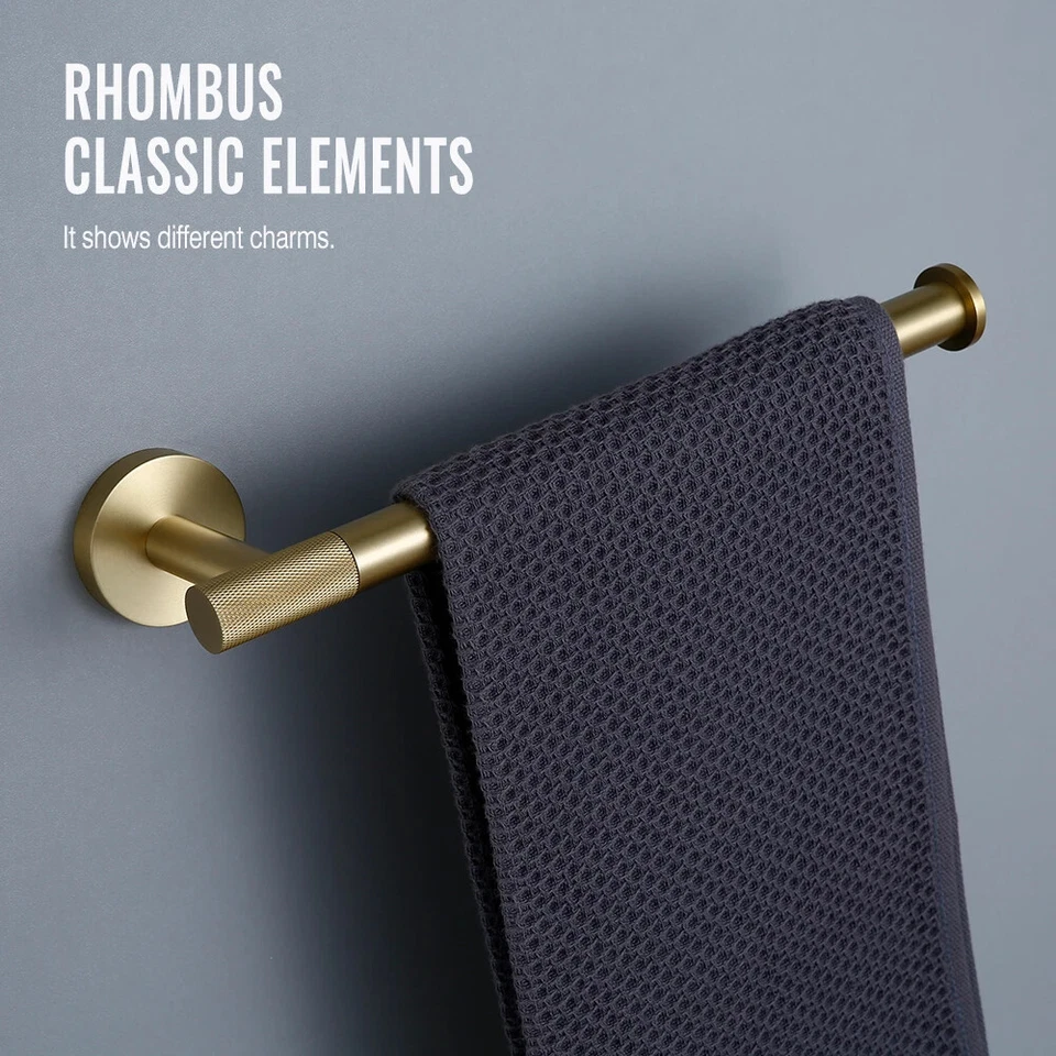 Toallero dorado cepillado barra de toallas moleteada gancho soporte de papel cepillo de inodoro Foto 3 de 4