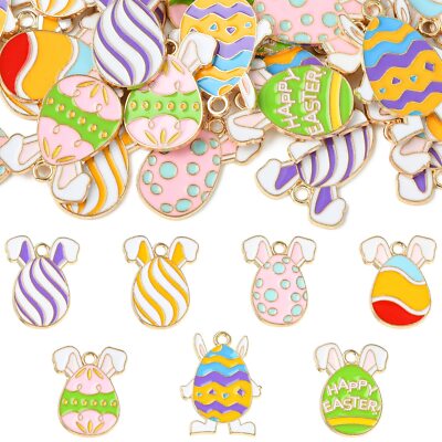 35x Enamel Easter Easter Egg with Bunny Ear Charms Pendants for Jewelry Making