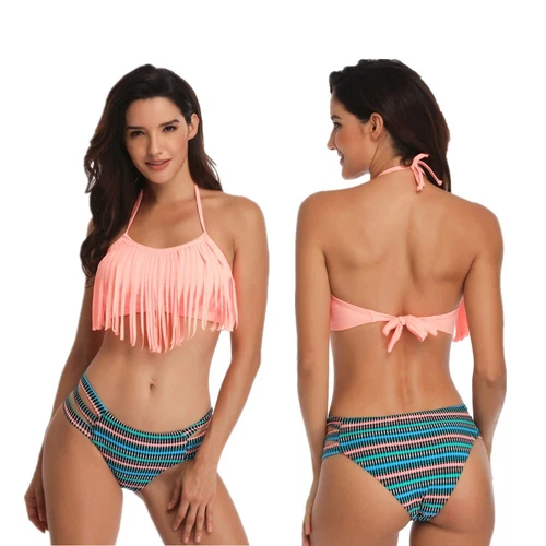 Two Piece Women Sexy Tankini Swimsuits High Waisted Ruffle Strappy Swimwear US - Picture 25 of 47
