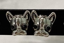 Silver Tone Black Rhinestones Puppy Dog Earrings