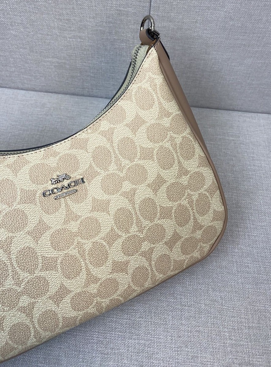 COACH Teri Hobo Bag Signature Canvas Sand/Taupe CV940 Outlet COACH Teri Hobo Bag Signature Canvas Sand/Taupe CV940 Outlet