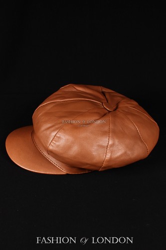 Tan GATSBY HAT Real Lambskin 100% Leather Cabbie Newsboy Bakerboy Golf Cap - Picture 2 of 4