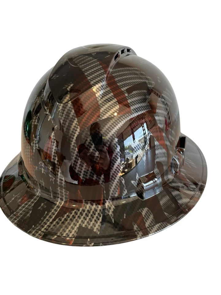 Hard Hat Ridgeline Hydro dipped Full Brim vented CarbonFiber Flags 6 letter Name - Image 3 of 4