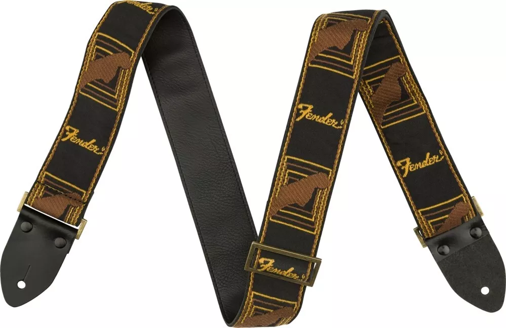 NEW Fender 2 Legacy Vintage Monogrammed Guitar Strap, BLK/YLW/BRN  #099-0680-003