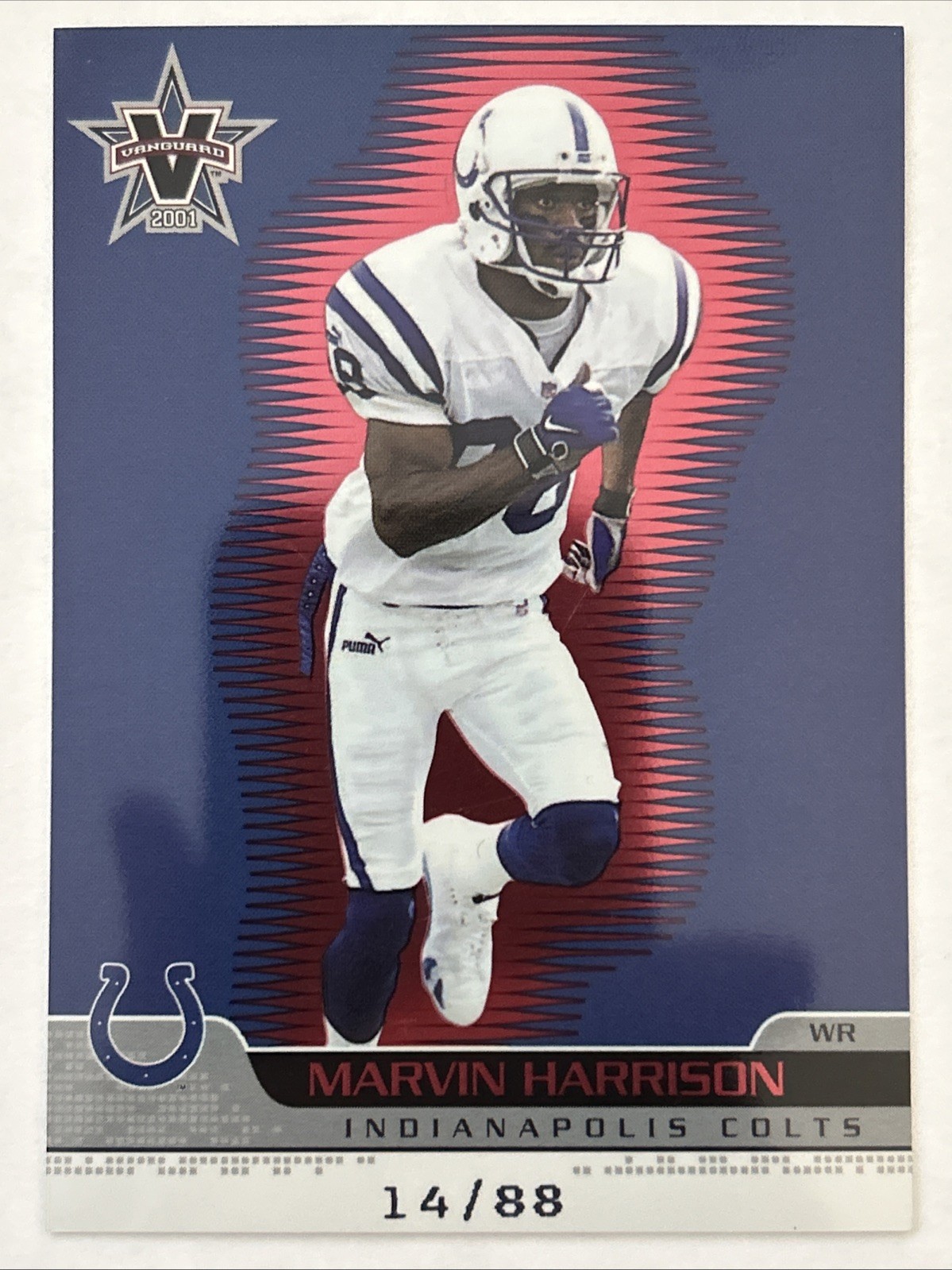 2001 Pacific Vanguard Red, Marvin Harrison #ed /88, Card #37