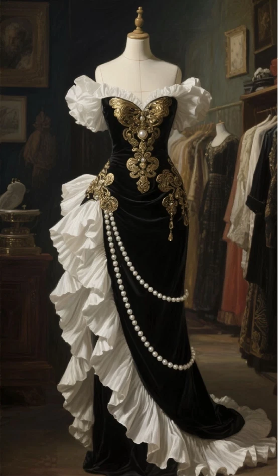 luxury Medieval Vintage Prom Dress Black and White Birthday Party Prom Gowns - Image 2 of 4