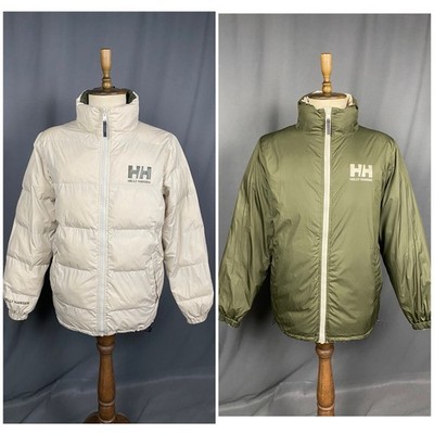 Helly Hansen Big Logo Men's Beige Green Padded Reversible Jacket Size M