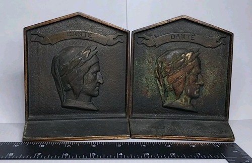 Antique Deco Cast Iron Bookend Dante Bust Profile Heavy Bronze 5" Excellent!!! - Picture 19 of 21