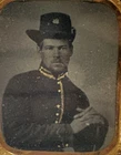 Civil War Era Tintype Soldier Photo Military Frock Coat Hardee Hat Hand Colored
