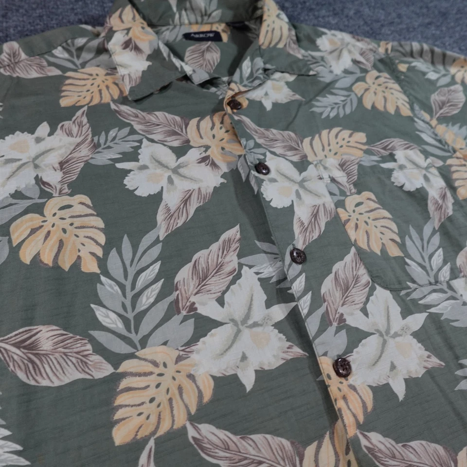 Vintage Arrow Shirt Men M Green Hawaiian Camp Loop Collar Cotton Floral 14560 - Image 2 of 4