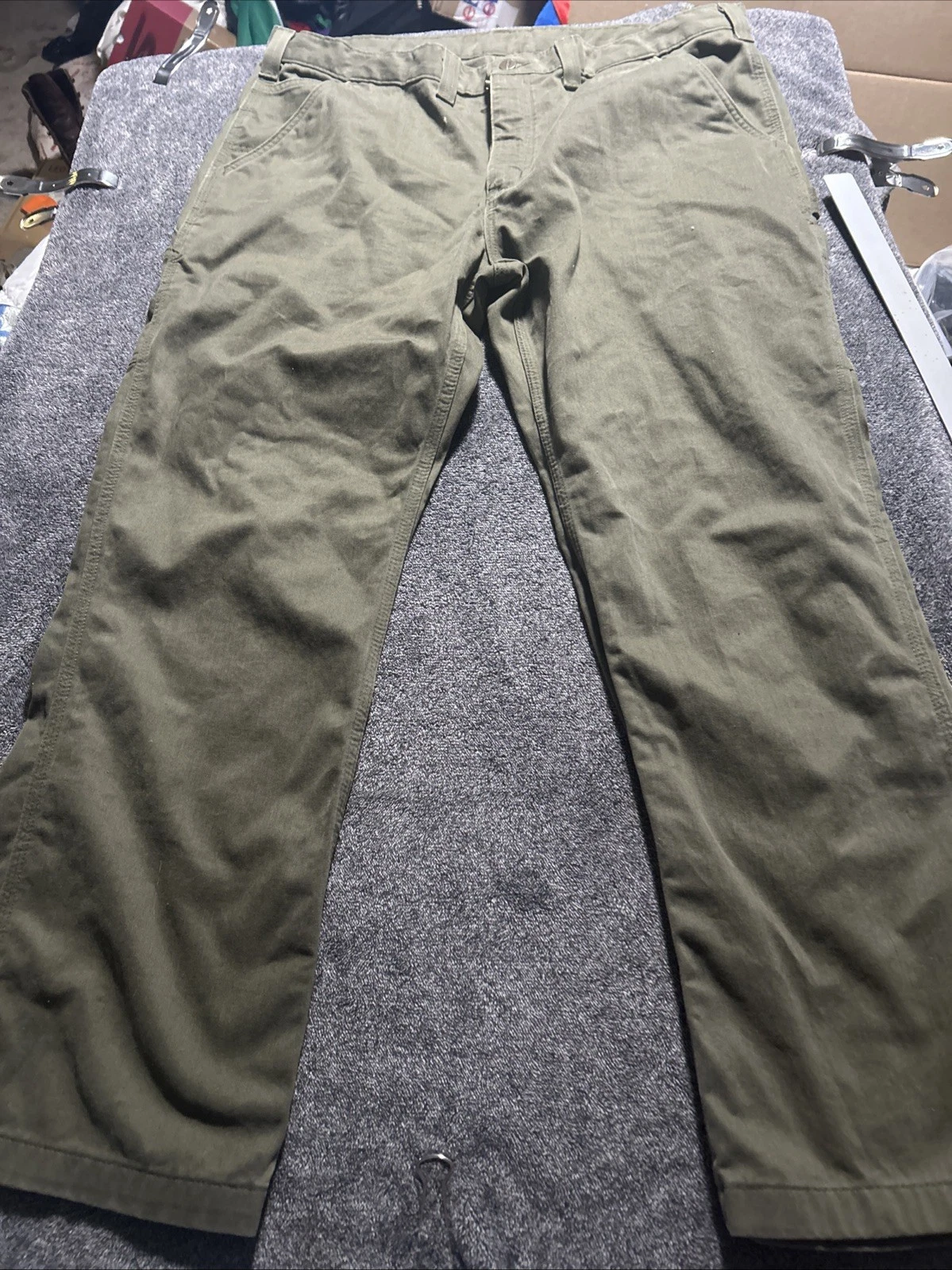 Carhartt Pants Mens 40 X 30 Green Carpenter Relaxed Fit Cotton Workwear Read