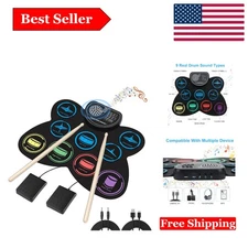 Portable 9-Pad Electric Drum Set with Stereo Speakers & Recording