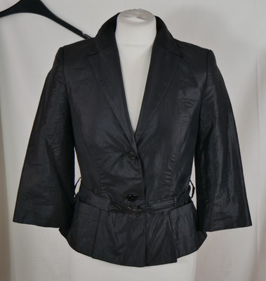 EVELIN BRANDT BERLIN Elegante Satin Jacke Blazer Schwarz mit Gürtel Größe 34/36
