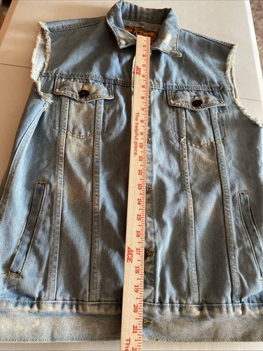 Chaleco de mezclilla azul sin mangas con bolsillo rasgado desgastado de papel de liar chaqueta pequeña - Imagen 14 de 15