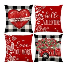 Valentines Day Decorations-Valentines Day Pillow Covers 18x18 Set of 4,Red Bu...