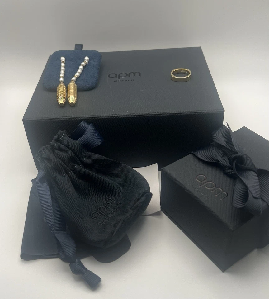 APM Monaco Gold Plated Drop Earrings With Freshwater Pearl Beads And Size 6 Ring - Image 2 of 4