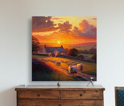 Leinwandbild Englische Landschaft Schafe Unikat 30 mm tief gerahmt Kunstwerk