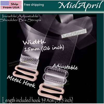 #ad Clear Transparent Invisible Adjustable Shoulder Bra Straps 15mm width 39.4 cm $3.09