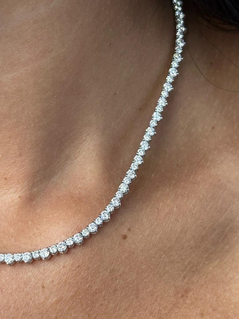 14k White Gold & Natural Diamonds Unique Spike Design Tennis Necklace 16" Length image 3