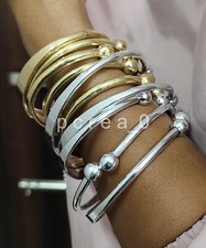 5 Set of bangles, Solid Brass bangles Adjustable Stackable bangle 5MM Ball T12