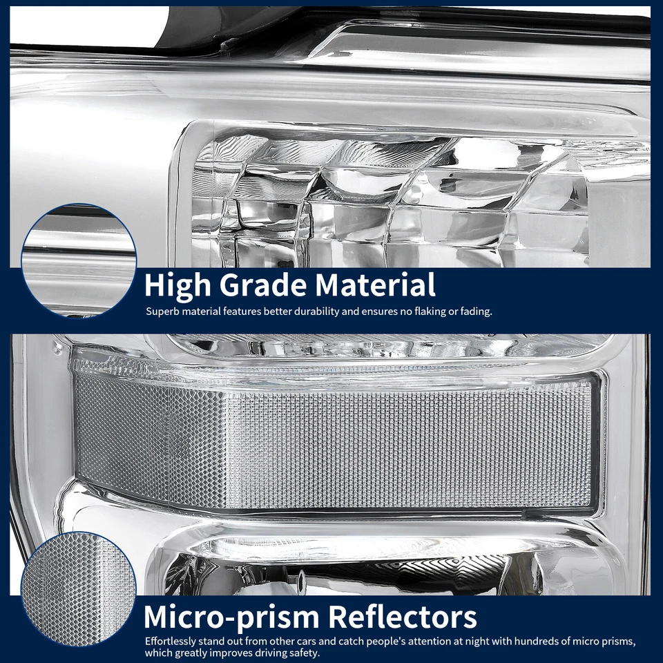 Front Headlights for 2008-2010 Ford F250 F350 Super Duty Chrome Housing Headlamp - Image 4 of 4