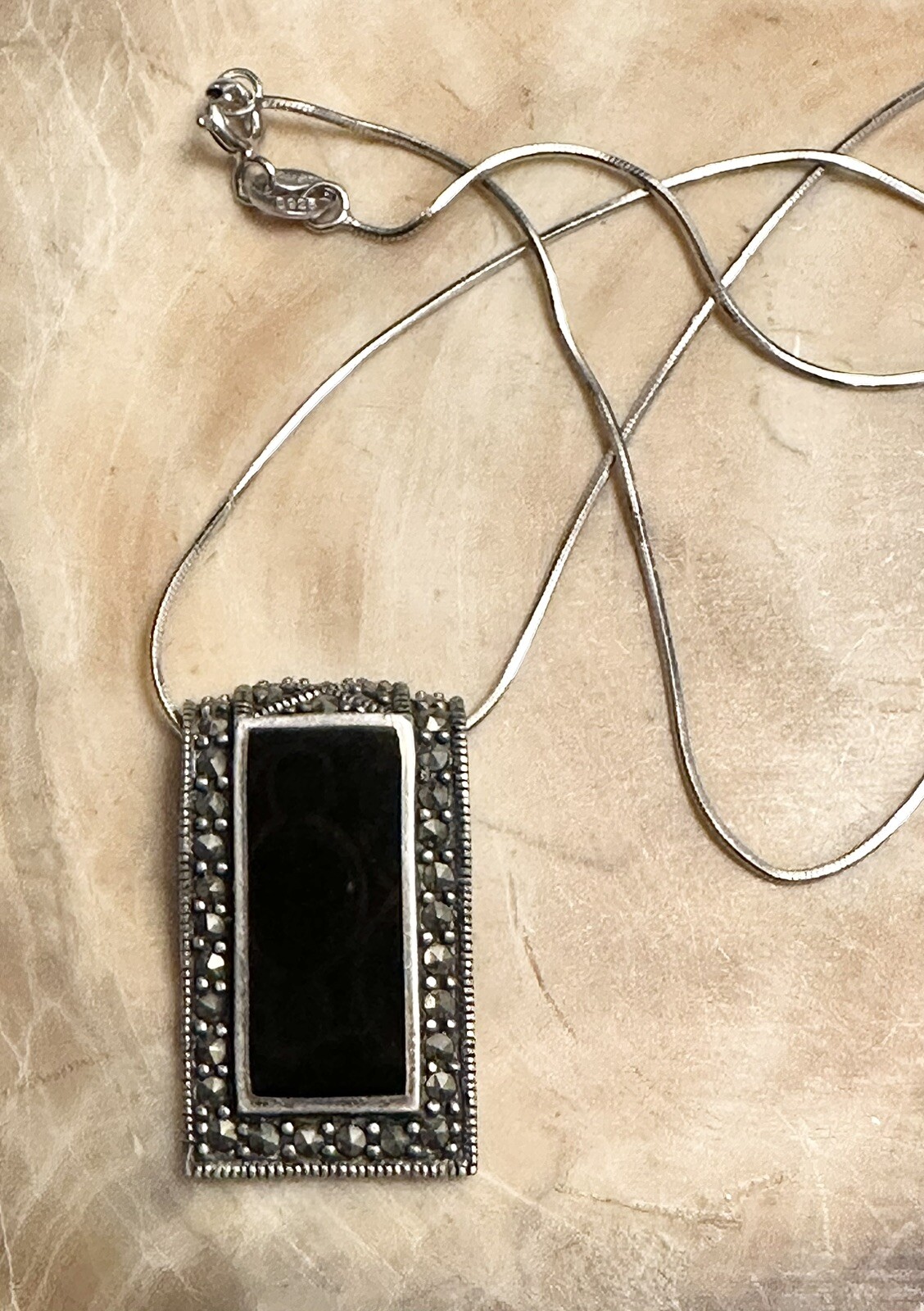 Statement Onyx Marcasite Rectangular 925 Sterling… - image 6