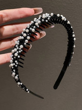 1pc Women's Versatile Colorful Faux Pearl Rhinestone Hair Hoop Tiaras Hairband