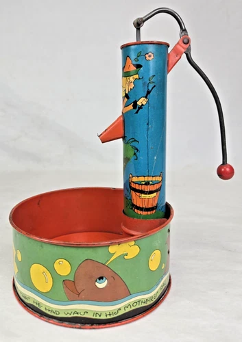 Vintage Tin Lithographed Ohio Art Simple Simon Water Pump Made In USA Excellent